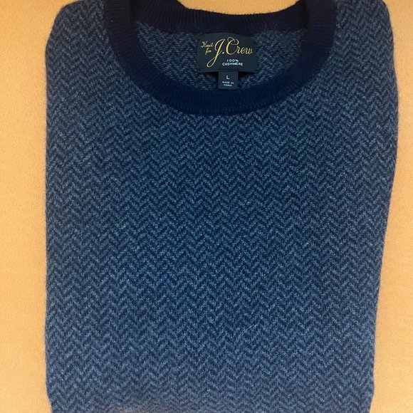 J Crew 100% Cashmere Herringbone Jacquard Sweater, Navy Flint Blue Size L - Picture 3 of 3